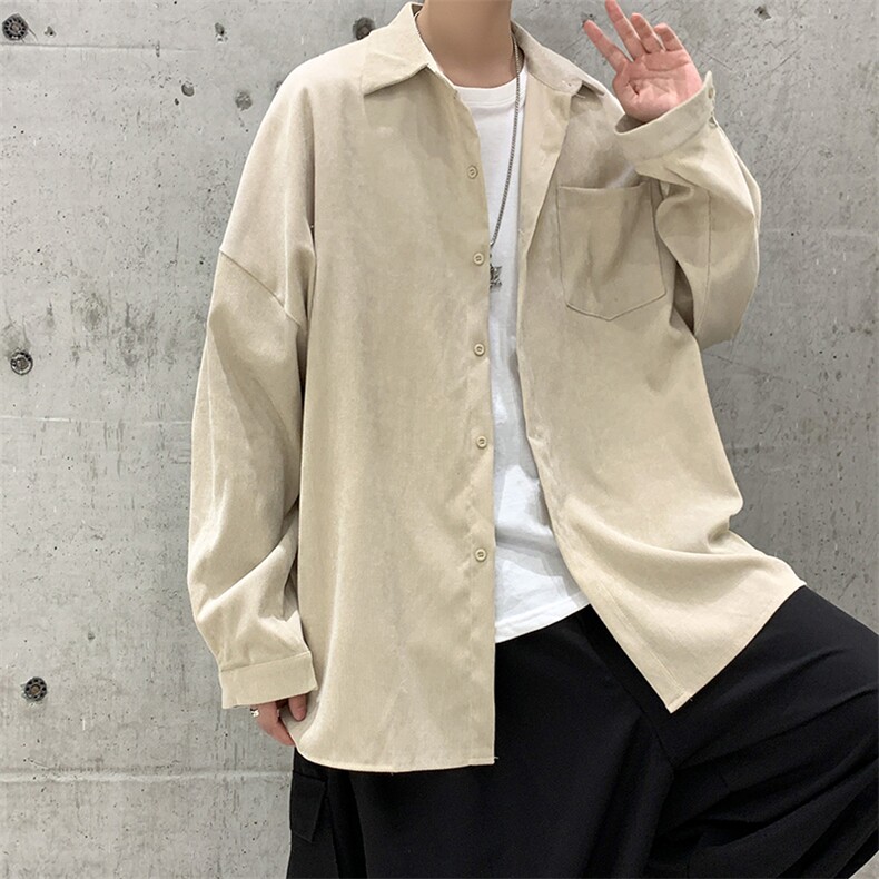 港风纯色灯芯绒方领百搭潮流男电商基地长袖衬衫D201-DM80-P45,男装衬衫,电商D321-1