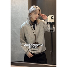 假两件卫衣秋冬拼接衬衫领学院风上衣外套WY3658-特P38加绒P40，男装衬衫，电商B295