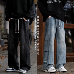 牛仔裤男潮牌宽松直筒裤潮流高街简约休闲阔腿长裤子K750-特批-45图片