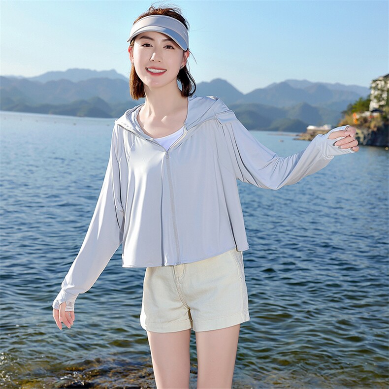 连帽防晒衣罩衫女2025夏季新款防紫外线冰丝凉感薄款骑车短款外套,女装防晒衣,慕咨