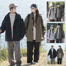 山系户外连帽冲锋衣外套男女春秋日系多口袋拉链防风登山服女，男装夹克，星座1210-1