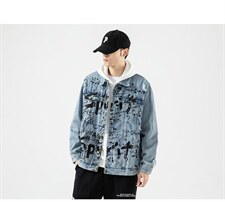 jk823-p90--限价128无影墙牛仔夹克肥仔秋款量足印花大码，男装夹克，星座103A