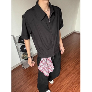 简约气质美式复古cleanfit短袖衬衫男女流行潮流时尚文艺 C8174图片