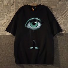 纯棉短袖体恤美式潮牌抽象眼睛宽松夏百搭情侣上衣，男装T恤，星座102B-2