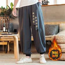 2020冬季新款男装中国风宽松加绒加厚休闲裤刺绣哈伦裤蓝K30-P75，男装休闲裤，电商B277(原6028)