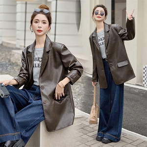 高端质感PU皮衣短外套女2025秋装新款小个子翻领宽松超火夹克上衣图片