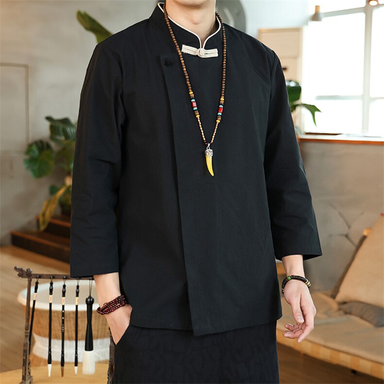 风棉麻衬衫男春夏新款厨师长袖衬衣可定制印花团体服T93-P65,男装衬衫,星座313B-4（原星座309A-1）