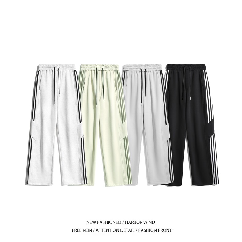 抖音品质秋季新款潮流条纹宽松休闲卫裤B315-K24269-特p40控78,男装休闲裤,电商B315