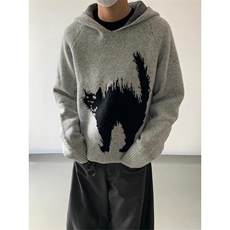 【有货】炸毛猫连帽休闲针织衫外套宽松毛衣MY135特P55，男装针织衫/毛衣，星座908-1