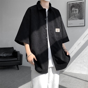 短袖衬衫男士夏季新款港风宽松大码灯芯绒衬衣CS005-P35图片