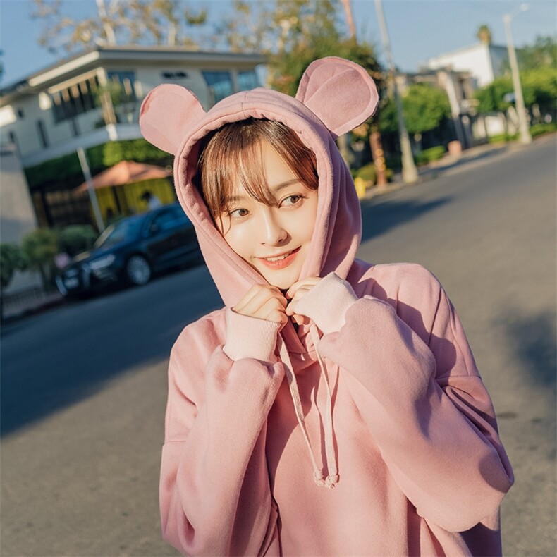 2021秋冬加绒猫耳朵卫衣大货已出韩模B1009-W08-P75,女装卫衣/绒衫,叁秋一裳