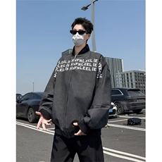 2025美式高街立领男女潮牌字母印花百搭拉链夹克外套，男装夹克，星座410-6（原星座1304-1）