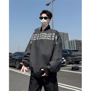 2025美式高街立领男女潮牌字母印花百搭拉链夹克外套图片