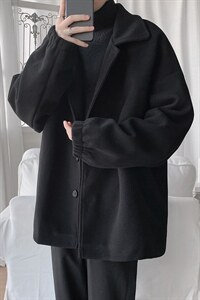 N2070/P75秋冬新款韩版毛呢大衣学生宽松休闲大码呢子外套夹克男,男装毛呢大衣,电商A141