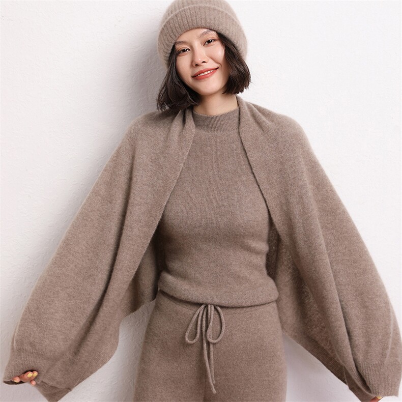多功能羊绒披肩围巾女新款开衫外套秋冬百搭护肩披风斗篷,饰品披肩,五色羊羊绒