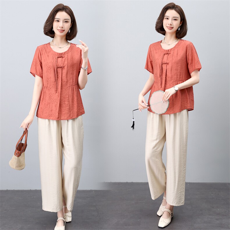 2025年夏季休闲百搭时尚两件套装直筒裤女，女装套装/套裙，简韵佳