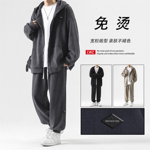 条绒开衫卫衣套装连帽男宽松休闲运动束脚卫裤男装TZ852-特批-123图片