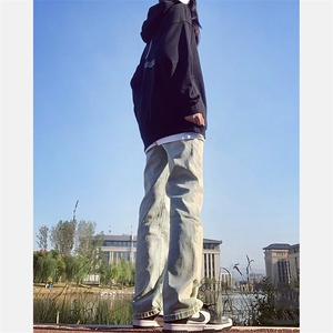 弹力加绒加厚牛仔裤男做旧小直筒裤715-6-BX07P55(控68）图片