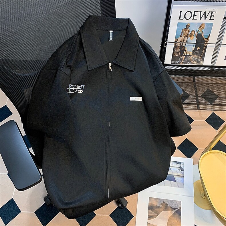 高品质夏款男短袖衬衫发光字母印花刺绣拉链宽松衬衣CS2220P40,男装衬衫,星座1013-1