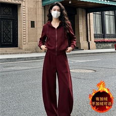 韩系气质简洁运动套装女秋冬新款拉链开衫连帽卫衣直筒裤两件套潮，女装套装/套裙，2C310