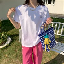 夏季绣花圆领重工T恤，女装T恤，简蔻