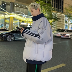 夜景情侣时尚宽松袖边三条杠立领棉衣MY2288特批75控128，男装棉衣，电商A247