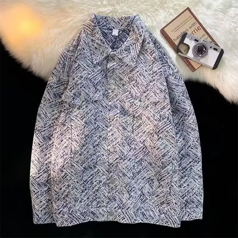 1506-1/JY80941/P45春秋季新款高街蓝白斜纹重工贴布刺绣宽松夹克图片