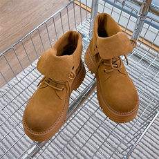 真皮马丁靴女休闲两穿女靴2024冬季新款粗跟百搭大黄靴女厚底短靴，女鞋马丁靴，电商A223