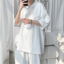C6025/P35夏款2023新港风纯色弹力衬衣短袖大码宽松衬衫上衣控58，男装衬衫，电商A141