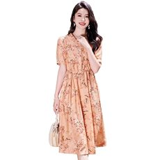 dpqd碎花连衣裙女夏季2025新款年轻妈妈高端品牌显瘦气质中长裙，女装连衣裙，1D073