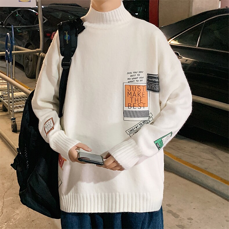 M18121-P45加绒P65半高领毛衣男士大码针织衫男毛线衣男线衫,男装针织衫/毛衣,电商A040