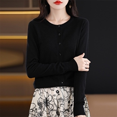 2023春秋100羊毛内搭基础针织衫薄款长袖开衫轻奢气质纯色外套，女装羊毛衫，片语羊绒