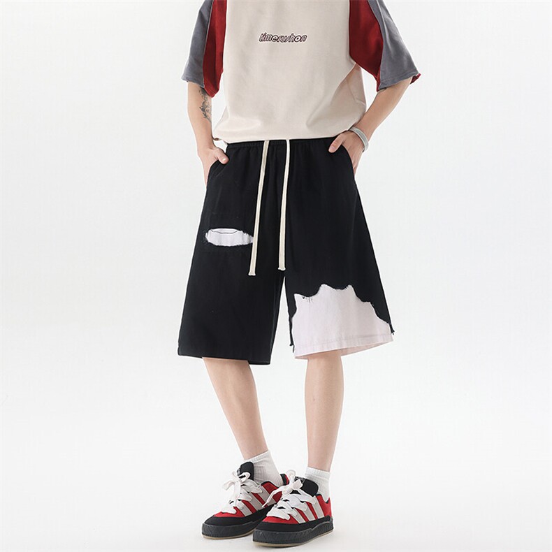 8XL-M特大码短裤男夏季新款大码vibe破洞拼接高街短裤DK1518P50,男装休闲裤,电商D206-1
