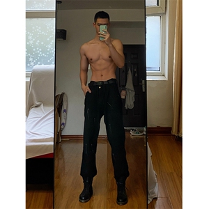 自家图，配马丁靴的裤子男款秋冬漆点牛仔裤-KZA36-P55图片