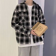 2025潮男外套男春秋款长袖格子衬衫外穿时尚潮流翻领外套叠穿夹克，男装夹克，星座506A