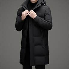 冬款御寒白鸭绒羽绒服长款时尚保暖潮服可脱卸帽商务高级外套男，男装羽绒服，钱塘6003（原4033）