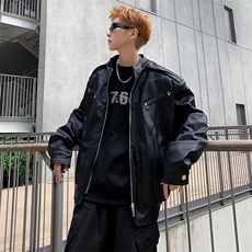 机车皮衣男美式高街帅气个性2025春季新款ins宽松外套W5215-P79，男装皮衣，星座412-3