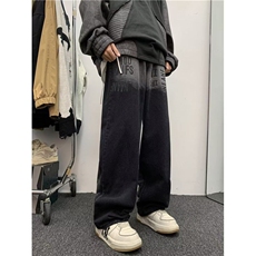 高街牛仔裤男韩版潮流字母印花高街帅2025春季ins长裤RK2452-P45，男装牛仔裤，星座412-2