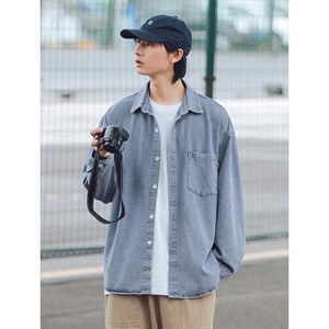 新港风水洗牛仔衬衫秋款2025新品长袖宽松衬衣外套J3592-P65控108图片