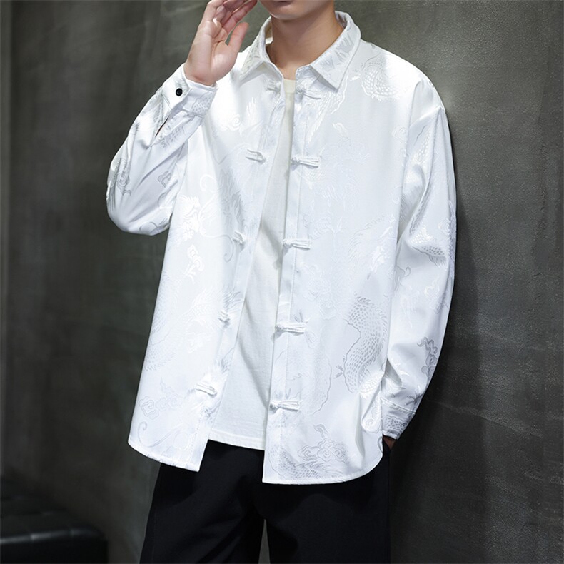 2026春装新款厚款龙纹长袖衬衫外套风盘扣唐装汉服2536-P60,男装衬衫,电商A057B