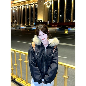 现货重磅boxy短款棉衣座山雕大毛毛领男女棉服水洗工装厚外套图片