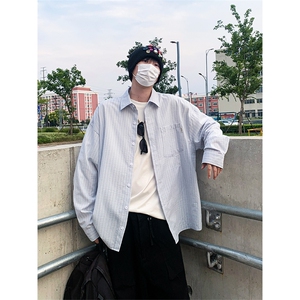 设计感日系条纹长袖衬衫男休闲衬衫复古上衣秋季C2266-特价P45图片