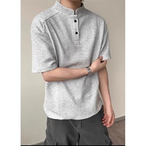 网图-T恤高街痞帅夏季POLO衫正肩拼接男装短袖大码上衣S430-特28，男装T恤，电商A233-1