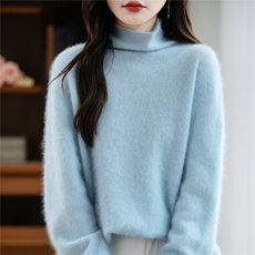 法式高端堆堆领拉绒羊毛衫女2025秋冬新款保暖打底针织毛衣宽松潮，女装羊毛衫，片语羊绒