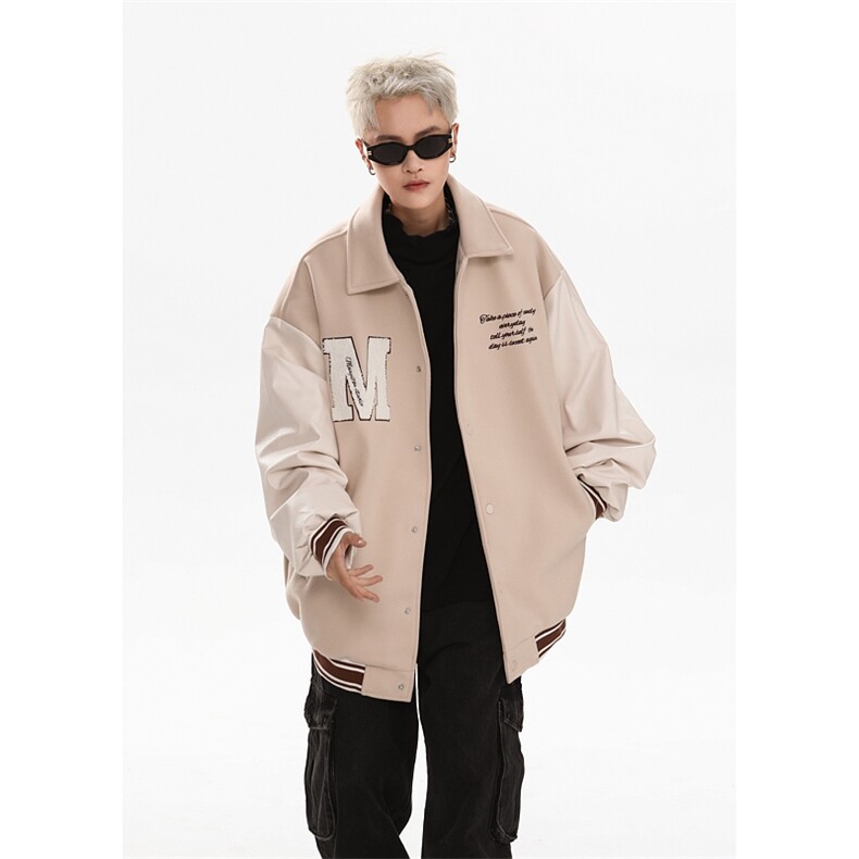 港风美式潮牌拼接袖字母翻领棒球服夹克XZ213-JK9903-P108控128,男装夹克,星座213