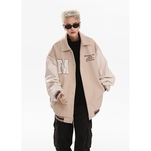 港风美式潮牌拼接袖字母翻领棒球服夹克 XZ213-JK9903-P108控128图片