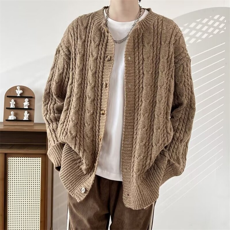 高品质秋冬季日系复古粗线针织衫麻花毛衣外套宽松男女款慵懒风，男装针织衫/毛衣，星座1013