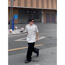 夏季小众拉链美式高街设计感垫肩T恤男短袖宽松半袖t恤WL7133-P45，男装T恤，星座1008