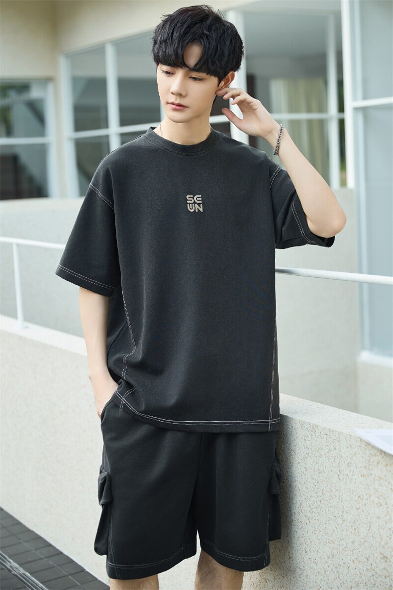 短袖T恤套装男25新款夏季休闲运动服搭配帅气短裤两件套3273-P155,男装休闲套装,电商A355（原A415）