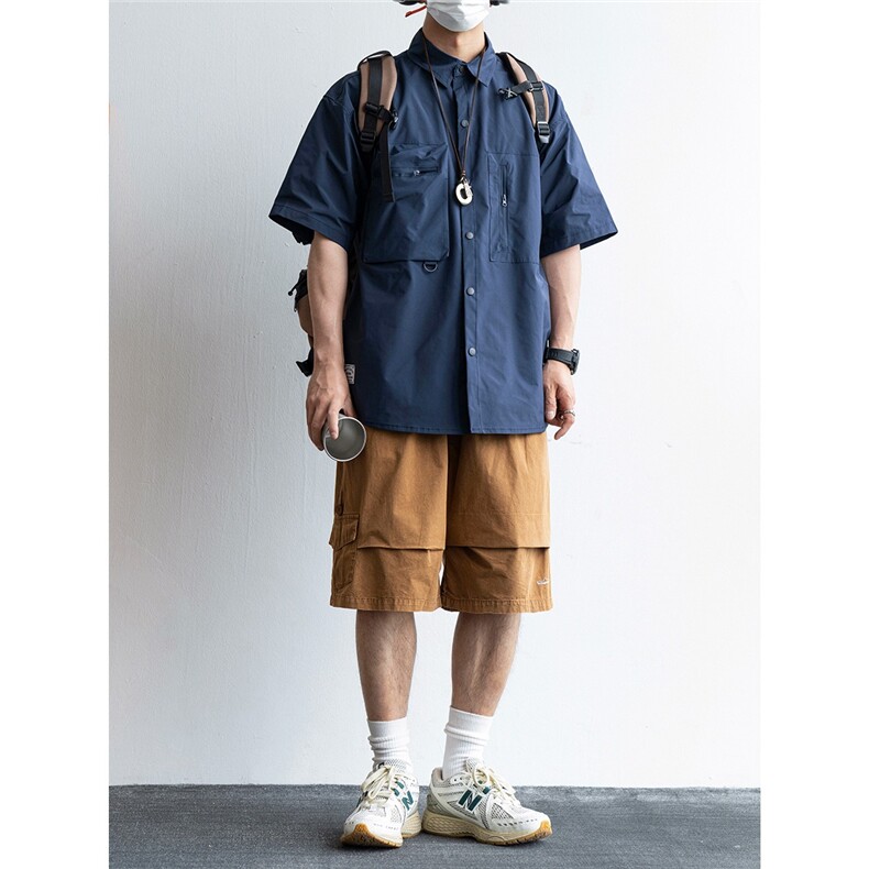 山系户外防水速干短袖衬衫男夏季cityboy多口袋宽松工装休闲衬衣,男装T恤,星座1210-1